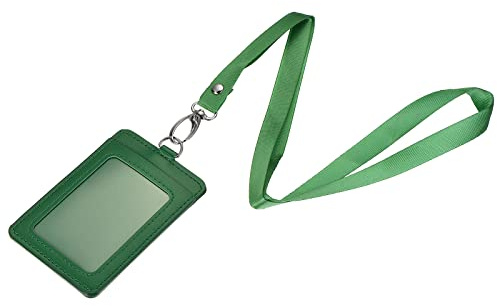 sourcing map Ausweisinhaber 11x7,4cm Vertikal PU ID-Kartenhalter mit Niete abnehmbaren Hals Lanyard Grün