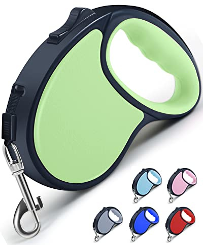 Retractable Dog Lead, ANCOOLE 5M/16FT Extendable Dog Lead 360°Tangle-Free Smooth&Durable Nylon Tape with Anti-Slip Handle, One-Handed Brake for Small Medium Dogs (Green)