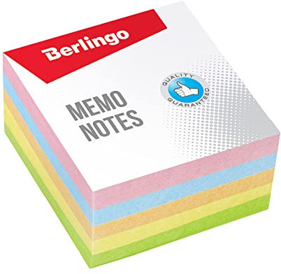 Berlingo Notizklotz, 90 x 90mm, 1 Blöck, 500 Blatt, Notizzettel für das Büro, das Home Office oder die Schule und Uni, pastell, mix farbe