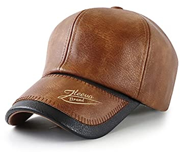 QI YUAN Herren PU Leder Baseball Cap Outdoor Sports Schirmmütze Kappe Herbst und Winter Futter Cap