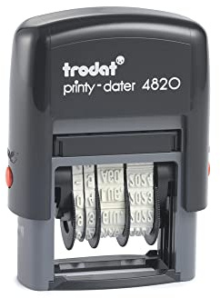 Trodat Printy 4820 Datumstämpel Självfärgande färg Svart, Datumformat GG MMM (bokstäver) AAA, Italiensk, Teckenhöjd 4 mm, Fotavtryck 25x4 mm, Svart patron ingår, Eco Fall