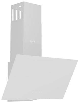 Wiggo Dunstabzugshaube 60cm kopffrei I Abluft Umluft Dunstabzug 650m³/h - Touch-Display 4 Stufen I Energieeffizienzklasse A Schräghaube inkl. Fettfilter & 2x Kohlefilter I Abzugshaube Glasfront weiß