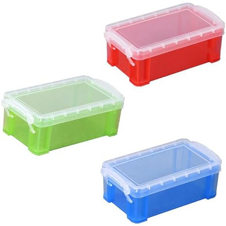 Ycnpeatt Small Storage Box with Lid 3 Pcs Clear Plastic Storage Boxes with Snap Stackable Storage Boxes with Lids and Handles Stackable Containers for Desk Storage Bedroom Family（Red, Green, Blue）