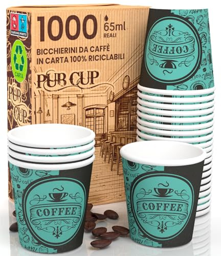 PubGreenCUP Set med 1 000 papperskaffeglas, 65 ml, ekologiska biologiskt nedbrytbara engångsglas, små utstickare
