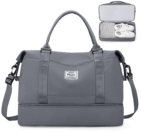SEAFEW Reisetasche 32L, 45x36x20 Easyjet Handgepäck Tasche für Flugzeug Weekender Sporttasche Damen Wasserdicht Travel Bag Wickeltasche Kliniktasche Geburt Krankenhaustasche mit Schuhfach,Schiefergrau