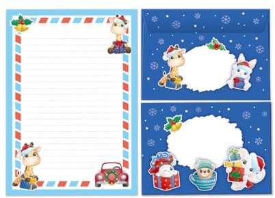 Briefpapier-Set Weihnachtsbriefpapier Weihnachten als Briefblock mit Umschlag für Kinder Mädchen Jungen Giraffe (Block A5 mit 25 Blätter + 15 Umschläge)