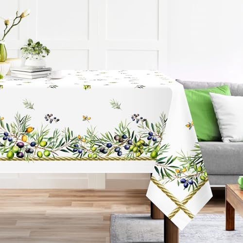 Arquiel Frühlings- und Sommer-Tischdecke, wasserfest, Olivenblatt-Tischdecke, waschbar, schmutzabweisend, Tischdecke für Party, Picknick, Abendessen, 140 x 178 cm, Olivgrün