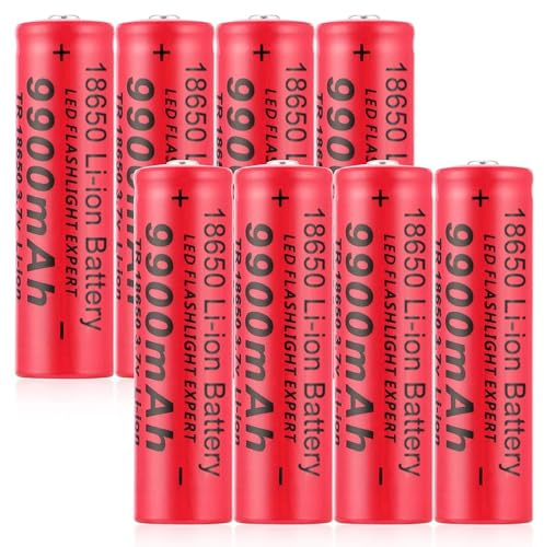 Piles Rechargeables 3.7V, Batterie 9900mAh, Batteries Haute capacité pour Lampe Frontale LED, télécommande, Voiture télécommandée (8pcs)