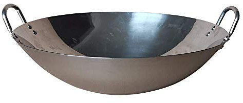OQHAIR Wok, Pentola di Ferro Cinese Binaurale Vecchio Stile Tradizionale Casa Ristorante Fondo Tondo Acciaio Inossidabile,75cm (50cm)