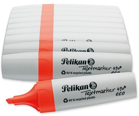Pelikan Textmarker 490 eco, Neon-Rot, 10 Stück, mit Keilspitze