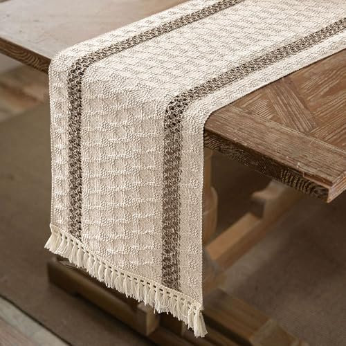 Simpeak Boho Table Runner, 180*30cm Beige Runner with Tassels for Dining, Coffee, Kitchen, Outdoor & Home Party Decoration