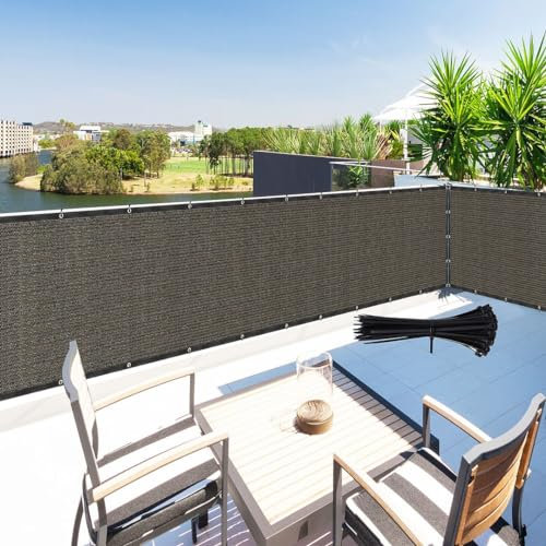 Zip Cable Ties and 3' x 8' Brown Privacy Screen Fence Cover Panel Shade Cloth Fabric for Chain Link Fence Balcony Deck Patio Pool Railing Porch Playground Yard Garden Farm