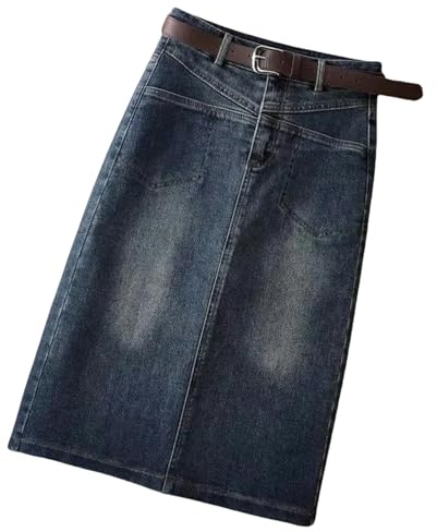 MONDSKL Gonna di Jeans Gonna in Denim Femminile con Tasche Zip al Ginocchio A Vita Alta Skinny-Blu (Senza Cintura)-s