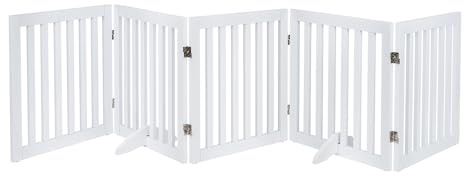 Unipaws 254 cm extra breites Absperrgitter für Hunde ohne Bohren aus Holz freistehend faltbar Sicherheitsgitter für Treppen und Türdurchgänge 5 Paneele 61 cm hoch Indoor Hundegitter, Weiß | Faltbarer Haustierzaun für Tür, Treppe, Stufe, erweiterbare Hundebarriere, Innenbereich, Weiß