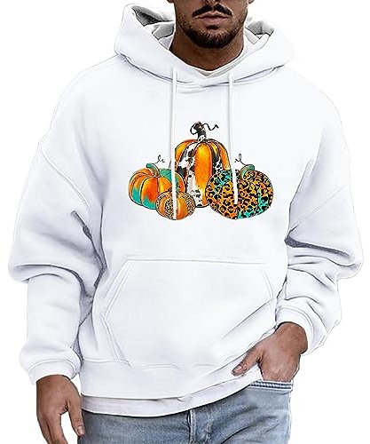 AMDOLE Halloween kostüm Herren Herren Casual Fashion Hoodie Bedruckter Taschen-Hoodie Decken Pulli (White, XL)