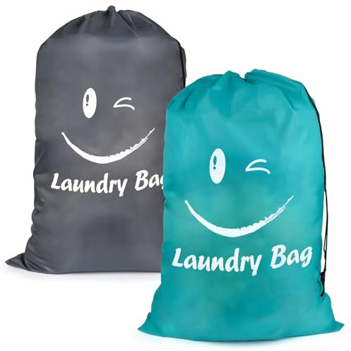 Wäschesack Reise, Groß Faltbarer Schmutzwäsche Wäschesammler, Wasserdicht Wäschebeutel, Kordelzug Wäschebehälter, 61x92 cm, Grau Blau