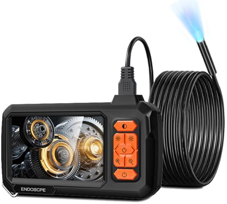 TICFOX Camara Endoscopica con Pantalla y Luz, 8 mm 4,3 Pulgadas IP67 Resistente al Agua 1080P HD inspección de alcantarillado endoscopio Industrial con 8 Luces LED, Cable semirrígido de 5 m