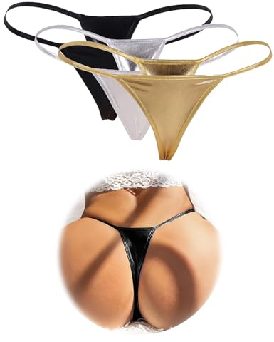 ohyeahlady Konstläder ministring string dam sexig erotisk stor storlek stringtrosa het öppen mikrotrosa tanga chic damunderkläder G-string T bak, 3pack, S