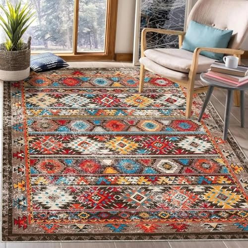 AAFUOO Tappeto vintage Boho con design anticato, tradizionale tappeto tribale del sud-ovest per soggiorno, camera da letto, lavabile, antiscivolo, anti-perdita, 240 x 300 cm (95 x 118 pollici)