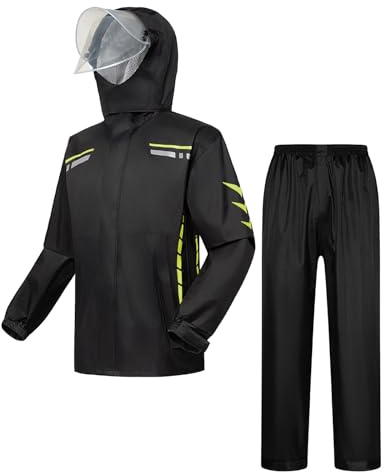 HomKuch Men's Rain Suit Waterproof Jacket & Trouser Suit Raincoat Unisex Rain Jacket Motorcycle Cycling Hooded Jackets with Safe Reflective Strip