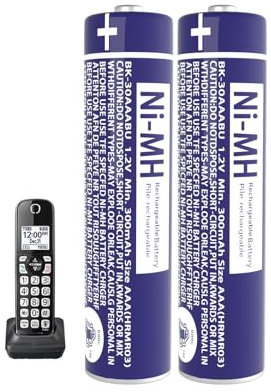 BK-30AAABU Batterie Ricaricabili AAA 300mah 1,2v per Ricevitore Gigaset, NI-MH Pile Ricaricabili AAA/Micro 300 mah per Panosonic Telefoni Cordless - confezione da 2