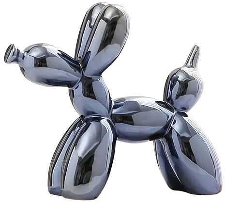 YOYUMI Elektropläterad ballong hund skulptur ornament, spekulär glans keramisk staty för vardagsrum sovrum och kontorsdekor – blå grå 10,5 x 10,5 x 4 cm