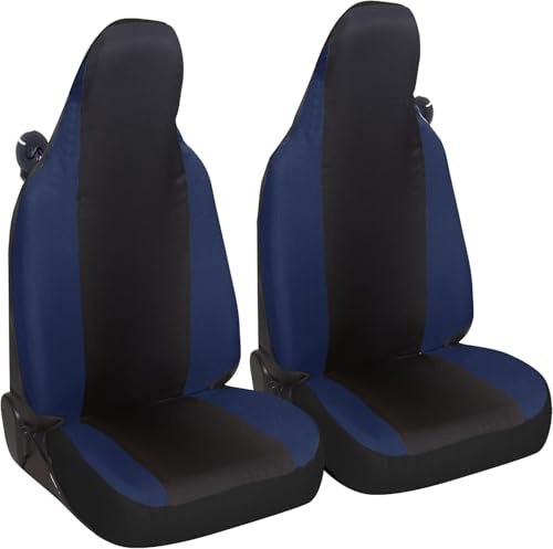 Susy Shop Sitzbezüge kompatibel für Smart fortwo, W450 W451 und W453, Set mit 2 Vordersitzbezügen aus Polycotton (Schwarz/Dunkelblau)