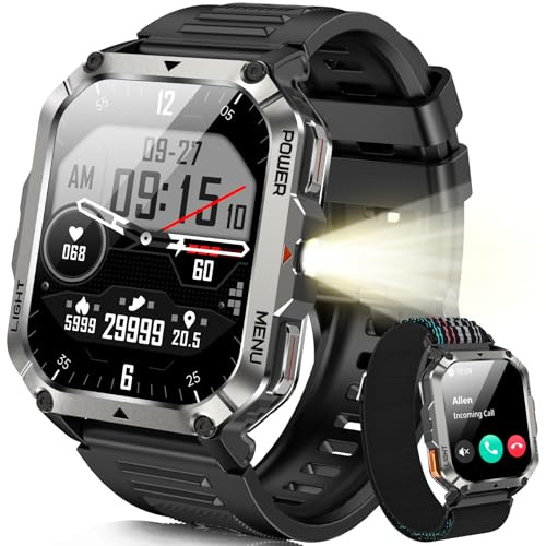 Blackview Rugged Military Smart Watch for Men Outdoor| 900mAh Battery | Flashlight & Compass | Bluetooth Calling | Health Monitor | 153+ Sports Modes | IP68 Waterproof for iOS Android