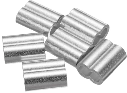 uxcell 5/16(8mm) Aluminum Crimping Loop Sleeve, Double Hole Cable Ferrule for Wire Rope, Silver 6Pcs