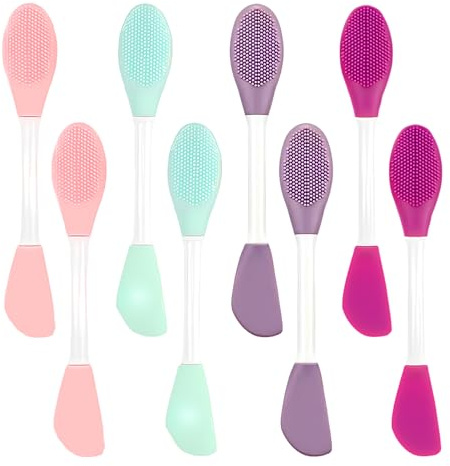 8 Pack Silicone Face Scrubber, 2 in 1 Double Head Face Mask Applicator for Exfoliating, Remove Blackheads, Makeup Removal, Reusable Face Cleaning Brush for Mud, Clay, Lotion, DIY Mask