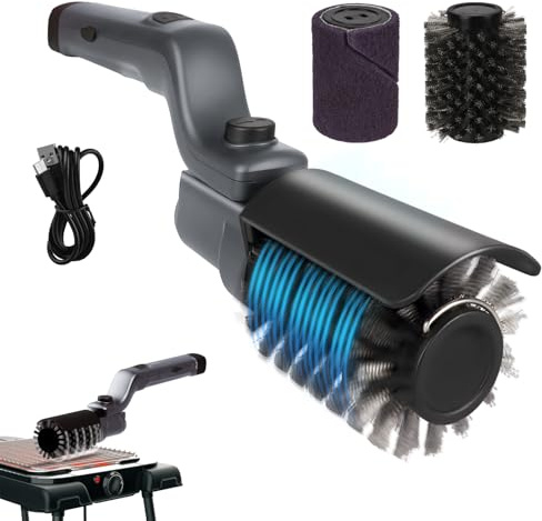 Brosse de nettoyage électrique améliorée pour gril, brosse de nettoyage de gril sans fil rechargeable avec angle réglable, tête de brosse en acier inoxydable, puissance à 3 vitesses, autonomie de 90