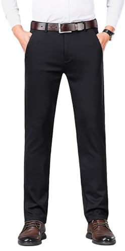 KWISUAWHGA Pantalon De Costume Élastique Pour Hommes Décontracté Taille Haute Droit Ample Jambe D'Affaires De Couleur Unie Avec Poches