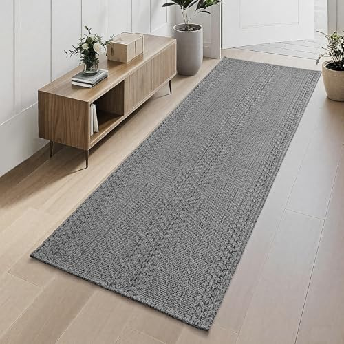 Cheerx Teppich Läufer 60x180cm, Küchenteppich waschbar rutschfest, Flur Teppich Absorbierend, dauerhaft & antistatisch, Küchenläufer für Eingang, Küche, Wohnraum,Grau