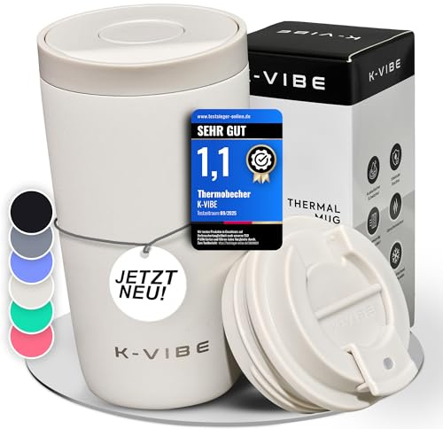 Thermobecher 350ml auslaufsicher - Thermo-Kaffee-Becher mit Quick-Press Deckel | rutschfester Boden, BPA-freier Isolierbecher Coffee-Cup to Go | Kaffeebecher für Büro, Auto, Uni & Alltag | K-VIBE