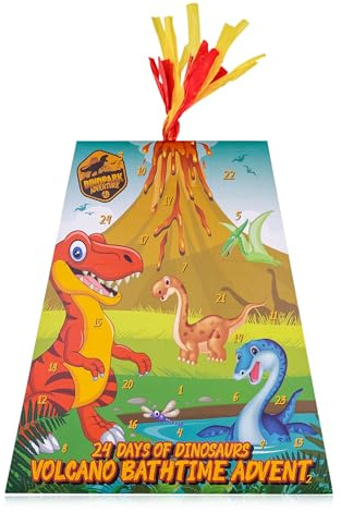 Accentra – Calendrier de l'Avent DINO 2025 pour garçons et filles avec 24 produits de soin au design dinosaure, calendrier de l'Avent Beauty avec gel douche, bombes de bain, bulles de savon,