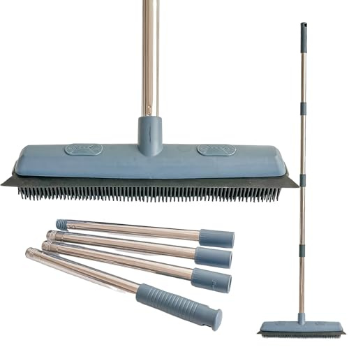 LSC Pet Hair Rubber Bristle Broom Adjustable 120cm Handle Floor Brush for Carpets Rugs Hard Floors & Tiles Gentle Indoor Sweeper for Kitchen Bathroom & Living Room Cleaning-Pack of 1