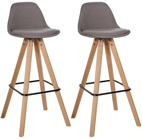 CLP Barhocker 2er Set modern Corbin Square, gepolstert mit Rückenlehne, Buchenholzgestell, Fußstütze, Tresenhocker für Küche und Hausbar, Farbe:Taupe, Gestell Farbe:Natur