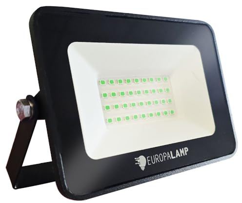 Proyector LED verde potente 30 W IP65 - Iluminación exterior 2850 lm, aluminio, vidrio templado, 25000 h