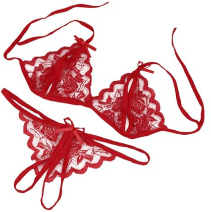 Reggiseno Aperto Davanti Hot Costume Donna Lingerie Two Piece Lace Bra And Panty Set for Sex Sexy Cutout Exotic Boudoir Sleepwear Completo San Completino Donna Sexy Hot Rosso