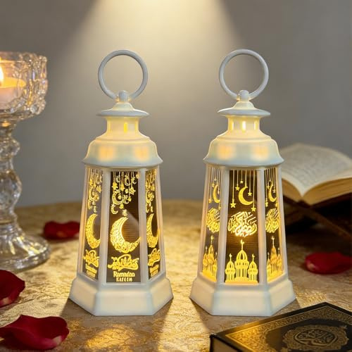 Ramadan Laterne, ADDLIVE 2 Stück Ramadan Lampe, Ramadan Deko Lichter, Ramadan Dekoration mit Warmweiß LED Licht Für Partys, Zu Hause und Geschenk
