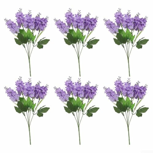 Jacinto de lavanda artificial, 6 tallos de flores de seda para decoración del suelo, macizos de flores y jardinería, flores artificiales realistas (morado claro)