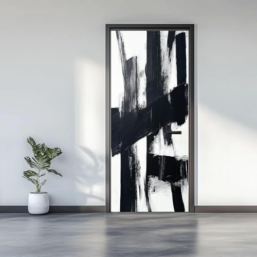 Adesivi per Porte 95x215 Arte Astratta Adesivo Porta Interna Bianco e Nero 3D Pellicola Adesiva Carta da Parati Soggiorno Bagno Autoadesivo Porta Murale Decorazione A-4744