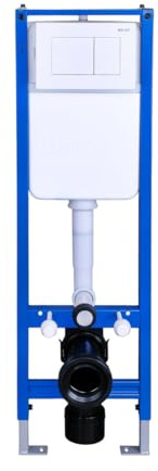 Belvit Elemento de pared angular para inodoro de pared, elemento de montaje en esquina con cisterna empotrada y 2 cantidades de cisterna, placa de pulsador, color blanco, sistema de instalación para