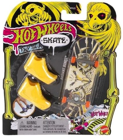 Hot Wheels Skate Tony Hawk Fingerboard with Shoes, Radiant Bones™ Deck HPG21, Ages 5+