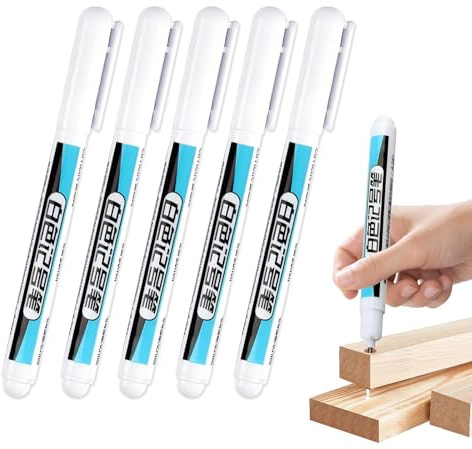Uoxmiy 5 Pcs White Permanent Marker, Long Nib White Marker Pen, Waterproof Deep Hole Paint Pens for Marking Hard to Reach Places (0.7mm)