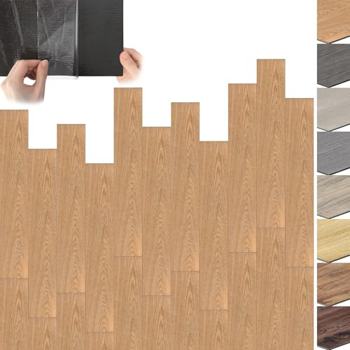 Suusolny 72 Stück Vinylboden PVC Bodenbelag 10 m², Selbstklebend Holz-Effekt Klebefliesen, Wasserfest & für Fußbodenheizung geeignet, Abmessung 91,44cm x 15,24cm x 2mm, Holzbraun