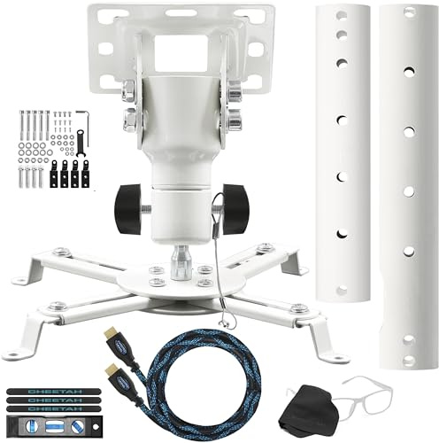 Cheetah Projector Ceiling Mount 27 Adjustable Height, Universal Arms, incudes 15 ft HDMI Cable, Extendable Arms Fit Most Home and Office Projectors up to 40 lbs, White (APMEW)