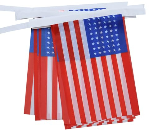 AZ FLAG Guirlande USA 48 étoiles 6 m 20 drapeaux Polyester Léger 21x15 cm | Usage intérieur et extérieur Guirlande de drapeaux américain avec 48 étoiles drapeaux cousus sur un ruban renforcé