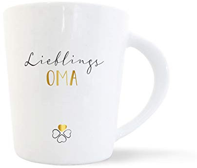 mintkind® Kaffeebecher Lieblings Oma | Porzellan Kaffee Becher Tasse Weiß | Geschenk für Großeltern | Für die Oma Geburtstag, Ostern, Weihnachten & als Dankeschön | Geschenkidee Teetasse