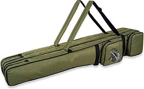 normani Allround Rutentaschen Rutenfutteral 150 cm mit 3 Innen-Fächer für 6 Ruten Anglertasche und 4 Außentaschen für Angelruten, Kescher und Rutenhalter Oliv 150 cm